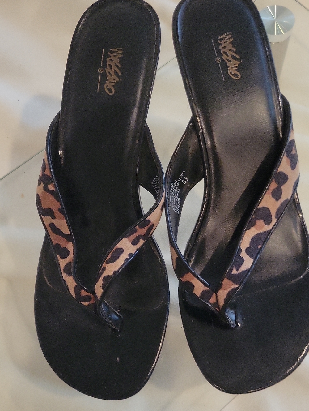 Mossimo Supply Co. Black Flip Flop Sandals with Leopard Straps 8.5